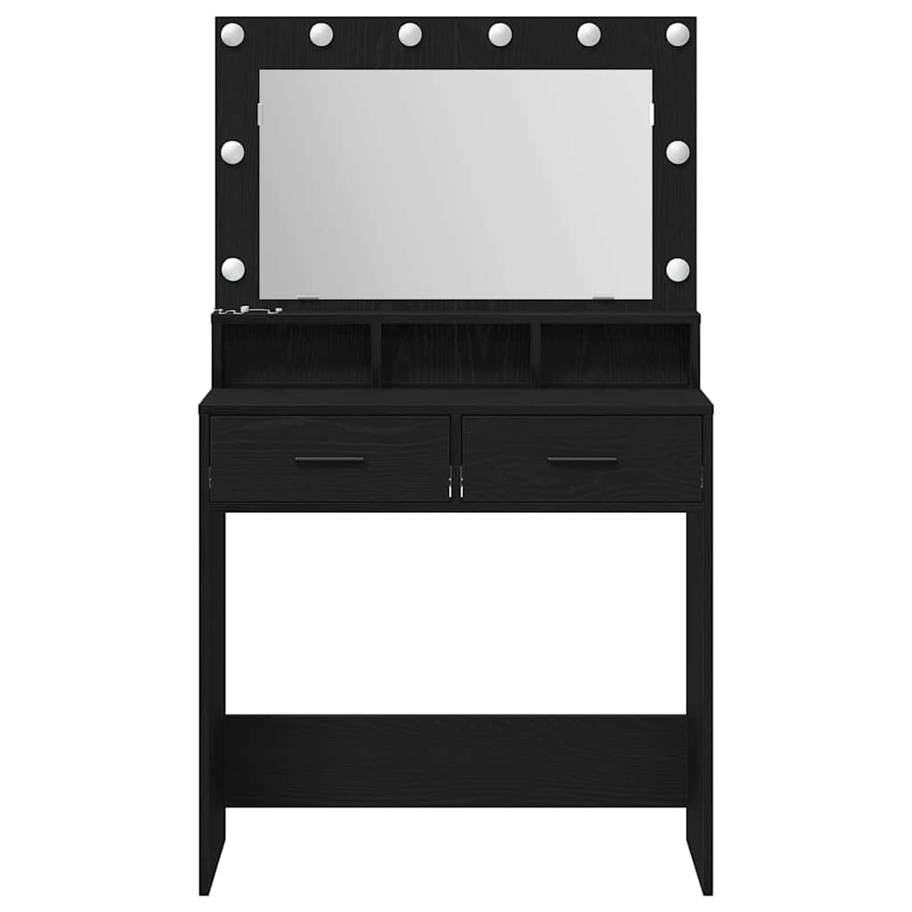 Sminkebord med LED-lamper, Svart Eik, 79x41x135 cm