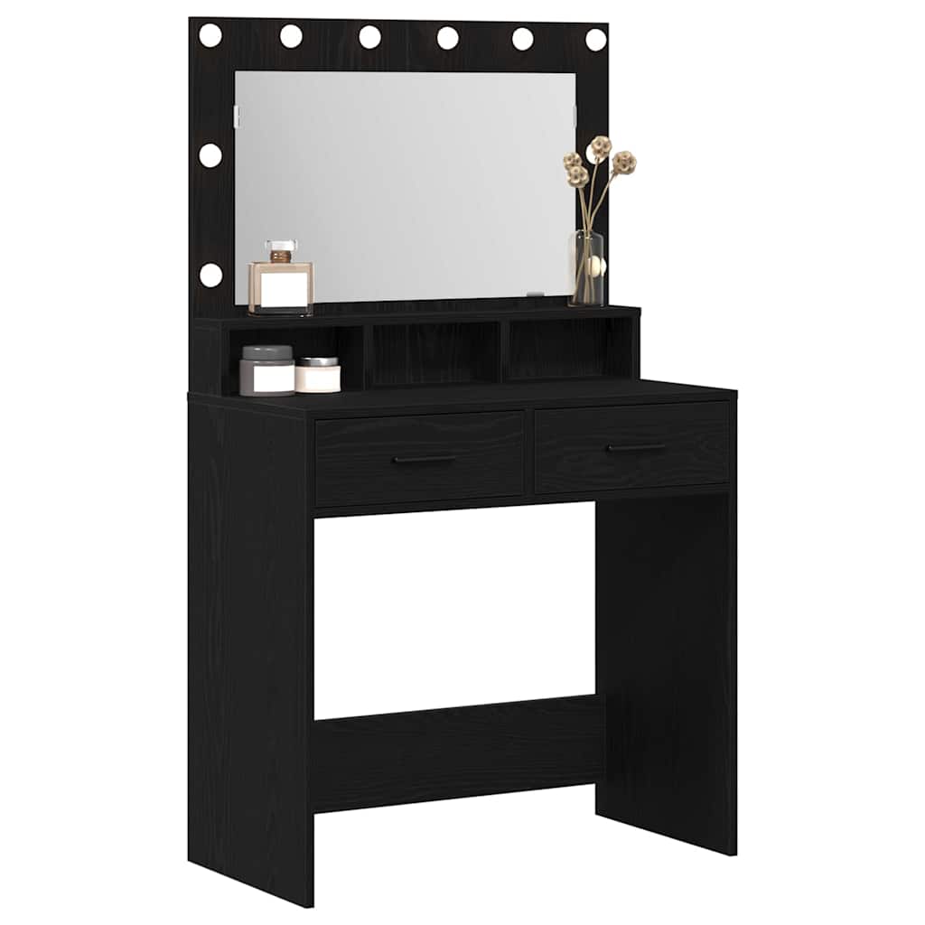 Sminkebord med LED-lamper, Svart Eik, 79x41x135 cm