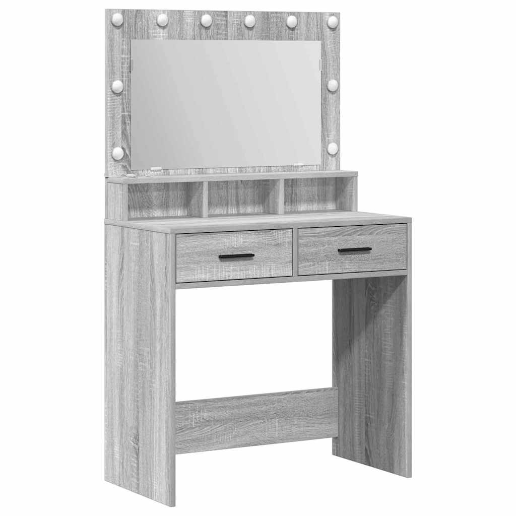 Sminkebord med LED-lamper Grå Sonoma 79x41x135 cm