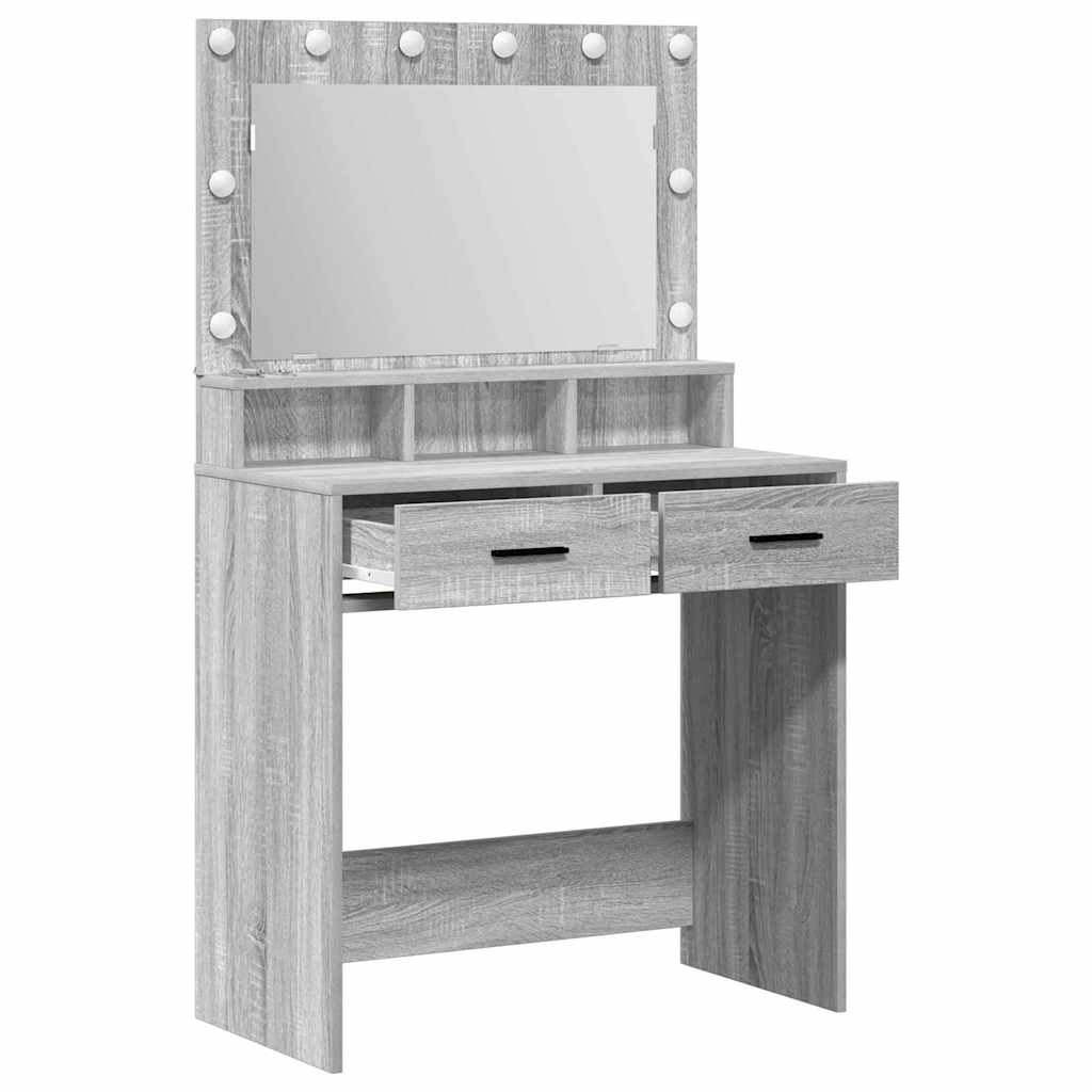 Sminkebord med LED-lamper Grå Sonoma 79x41x135 cm