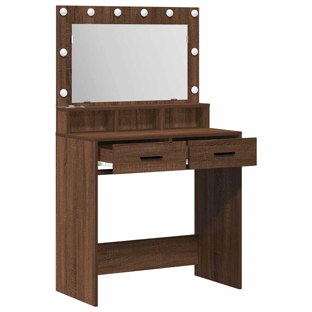 Sminkebord med LED-lamper, Brun Eik, 79x41x135 cm