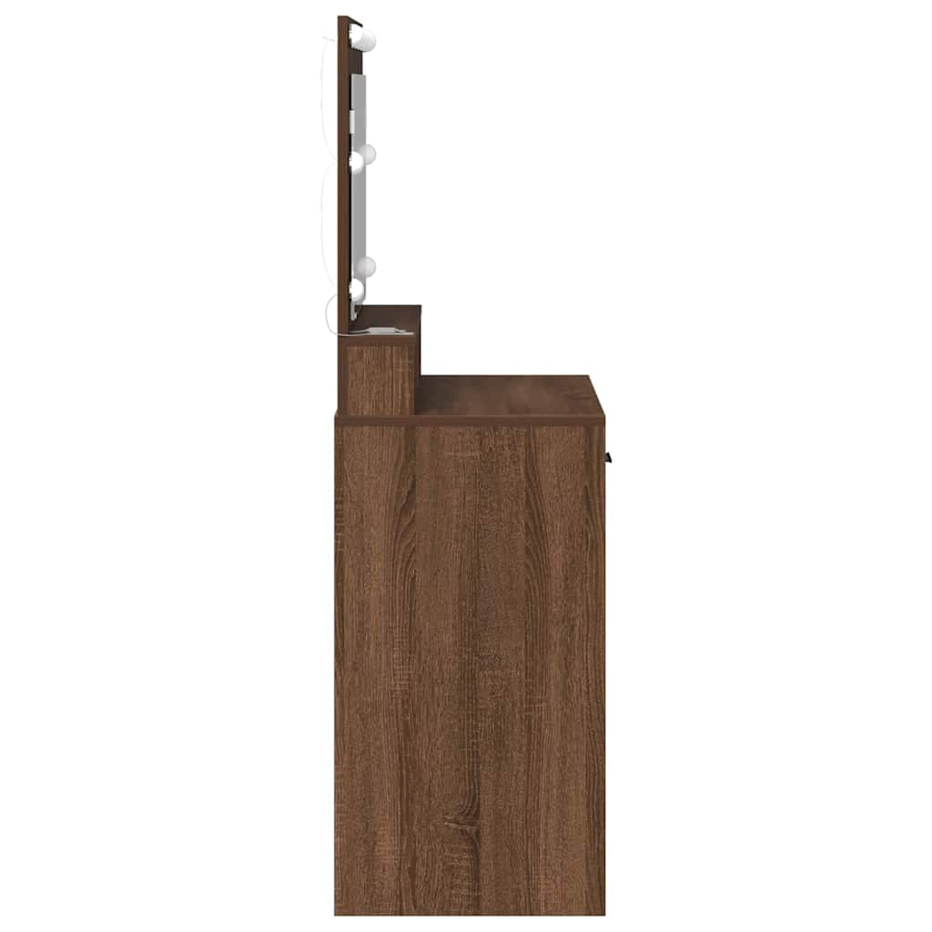 Sminkebord med LED-lamper, Brun Eik, 79x41x135 cm