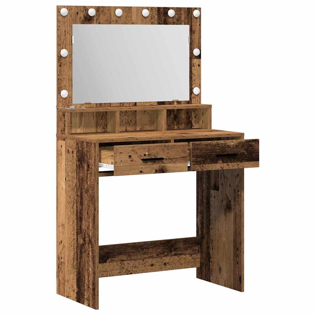 Sminkebord med LED-lamper - Gammelt tre 79x41x135 cm