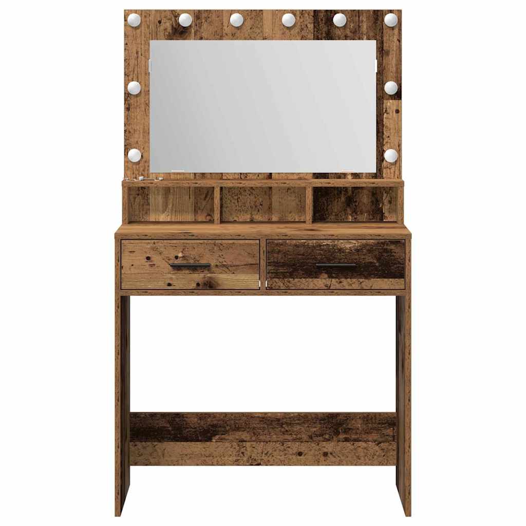 Sminkebord med LED-lamper - Gammelt tre 79x41x135 cm