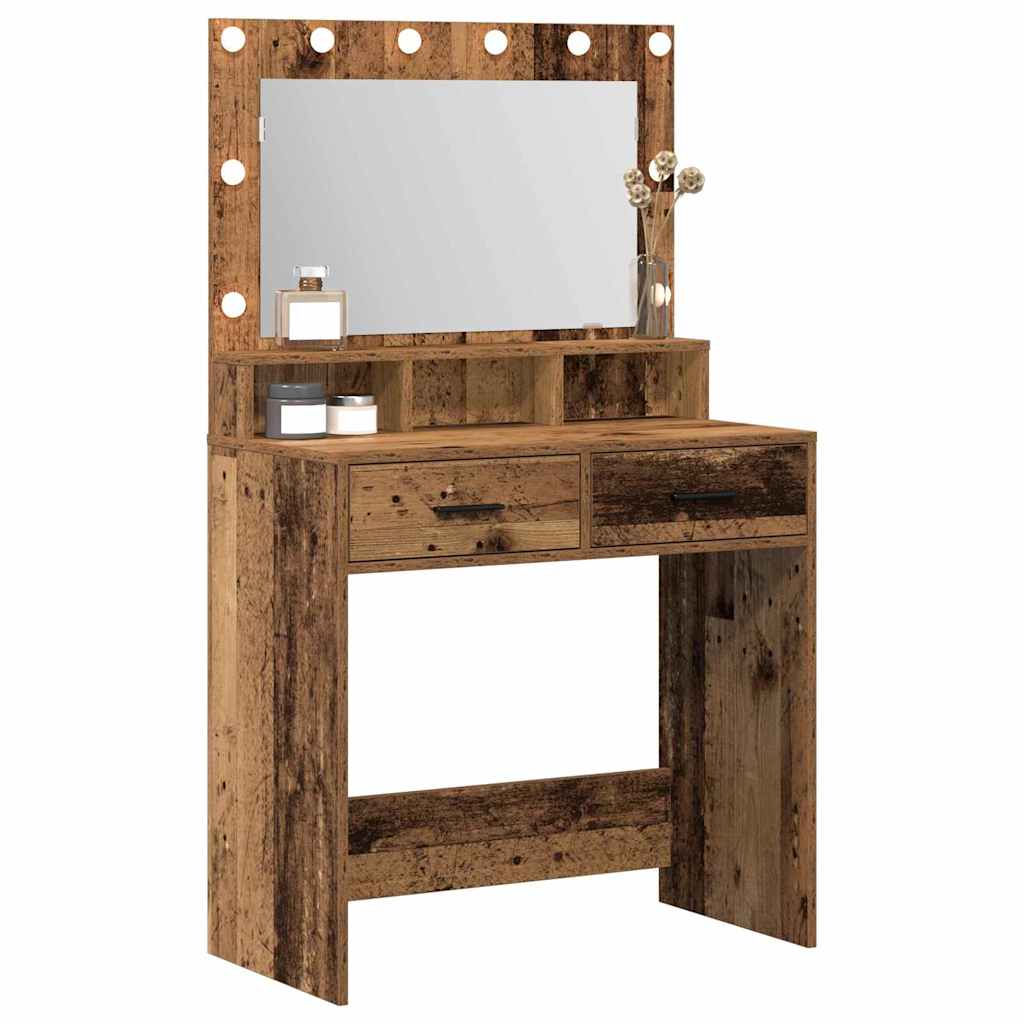 Sminkebord med LED-lamper - Gammelt tre 79x41x135 cm