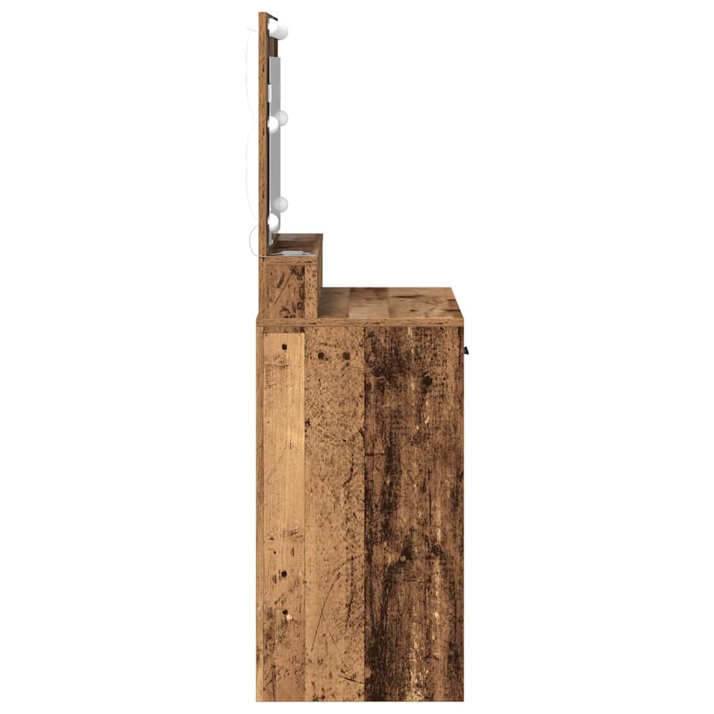 Sminkebord med LED-lamper - Gammelt tre 79x41x135 cm