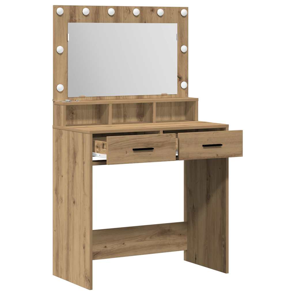 Sminkebord med LED-lamper i Artisan Eik 79x41x135 cm