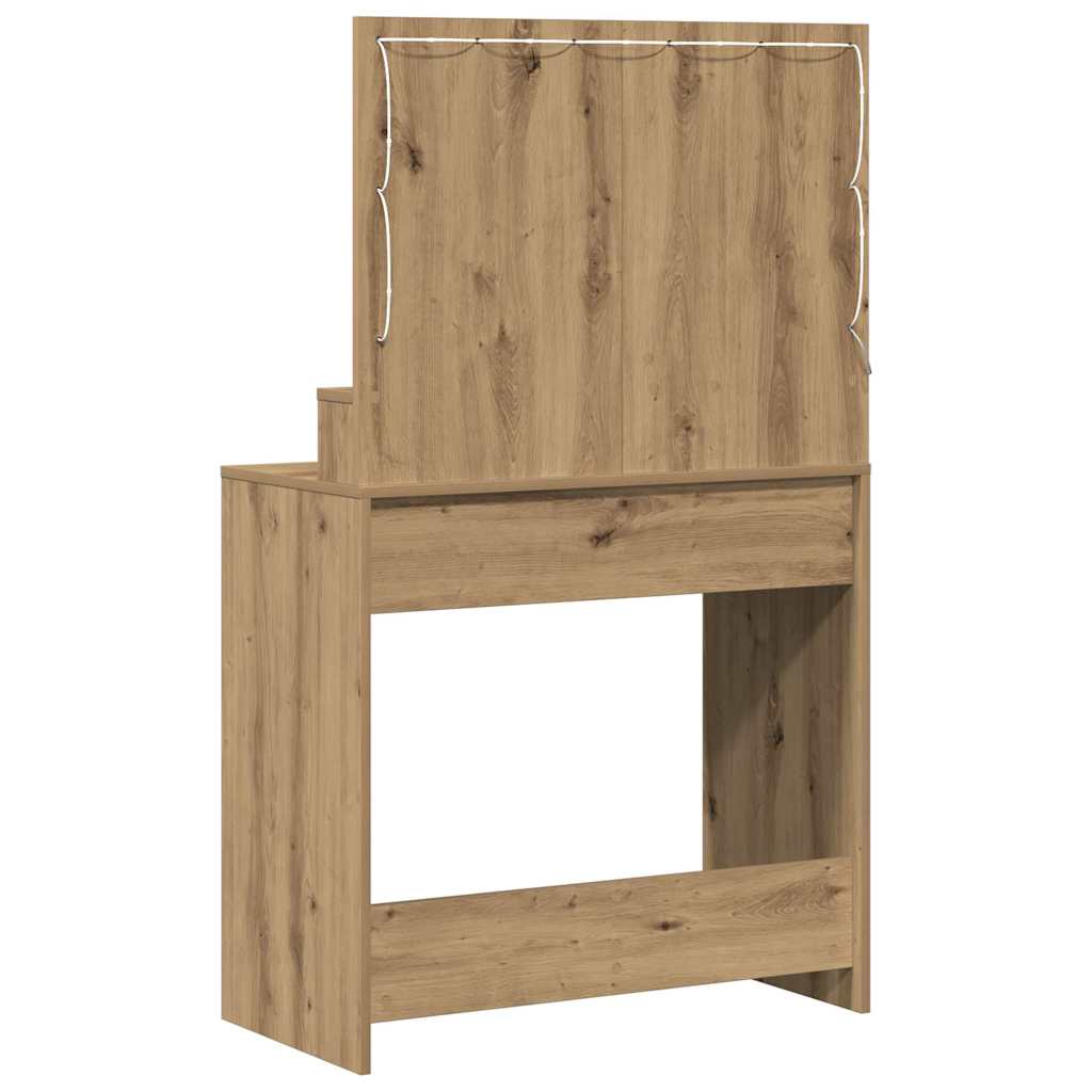 Sminkebord med LED-lamper i Artisan Eik 79x41x135 cm