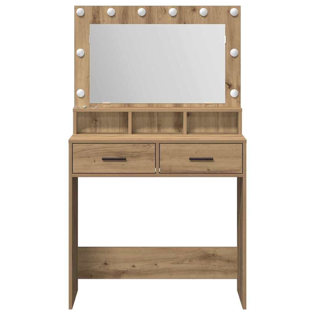 Sminkebord med LED-lamper i Artisan Eik 79x41x135 cm