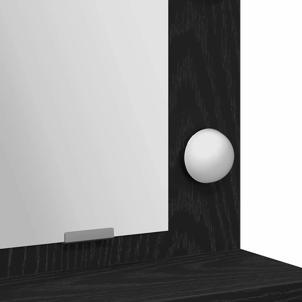 sminkebord med LED-lys, svart eik, 50x41x135 cm