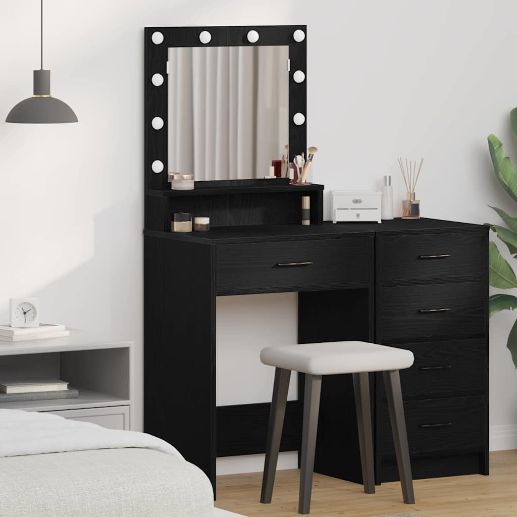 sminkebord med LED-lys, svart eik, 50x41x135 cm
