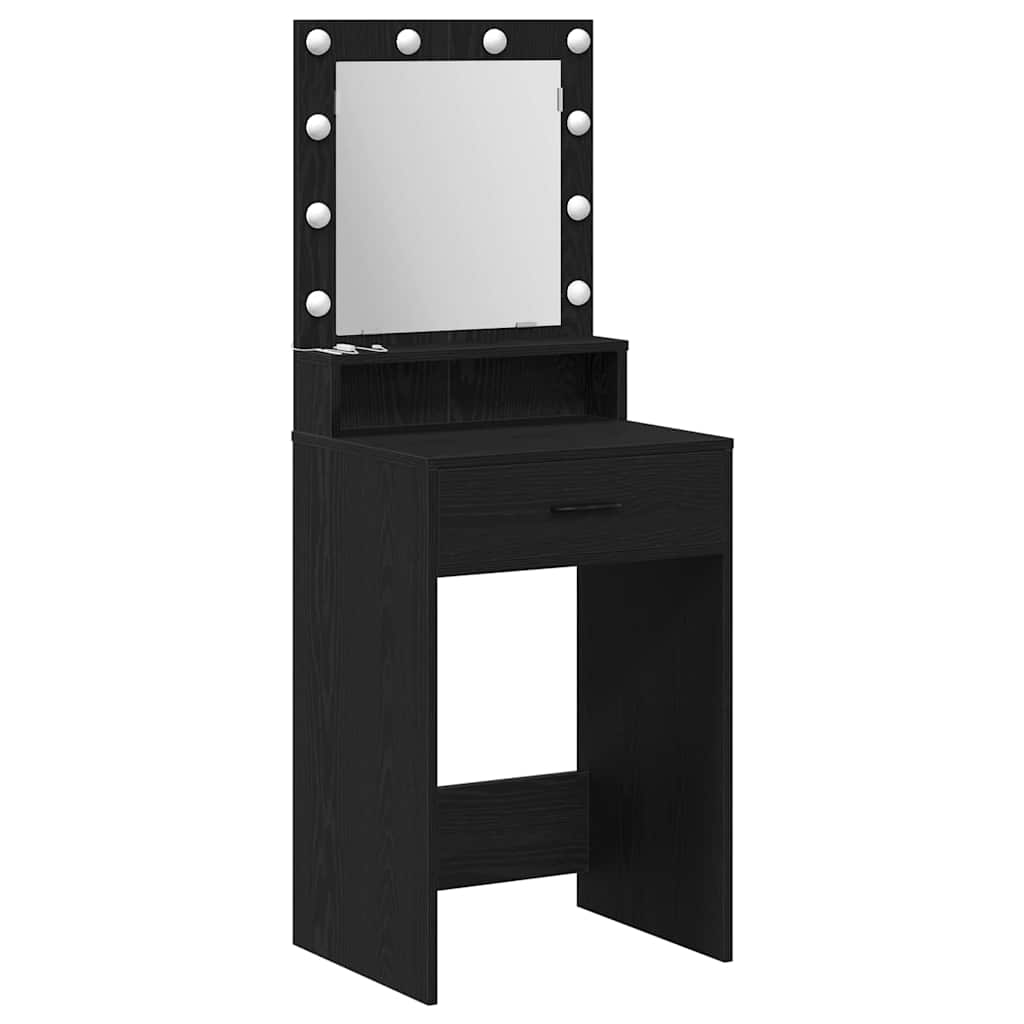 sminkebord med LED-lys, svart eik, 50x41x135 cm