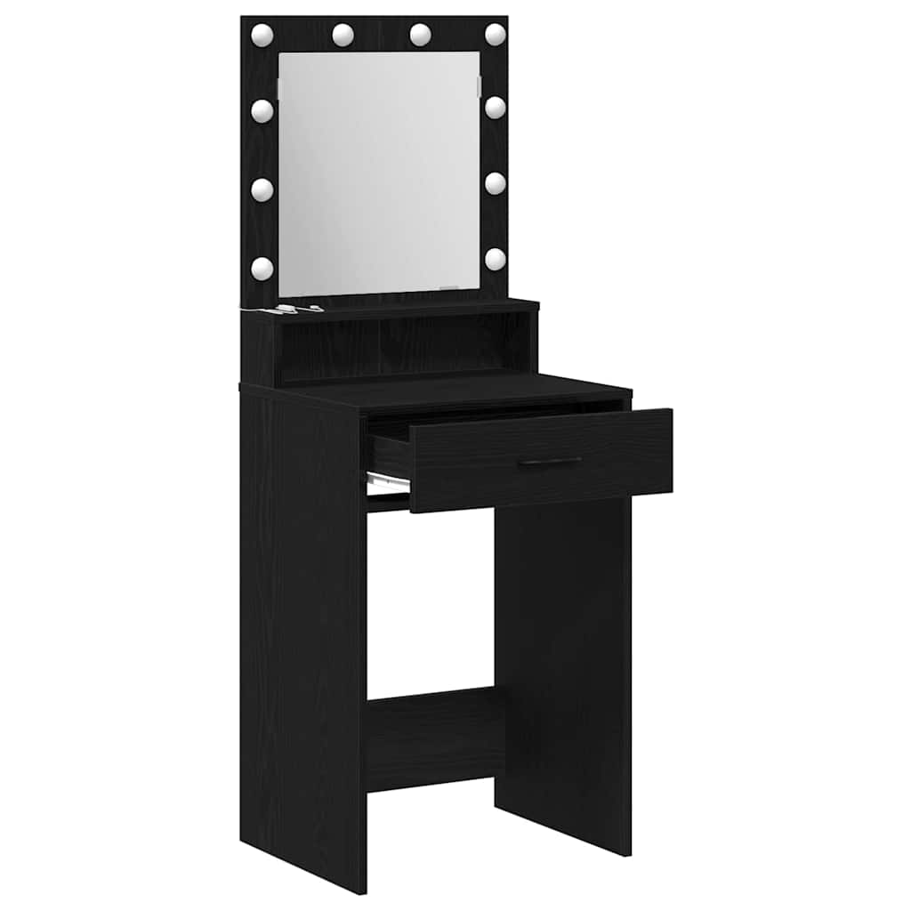 sminkebord med LED-lys, svart eik, 50x41x135 cm