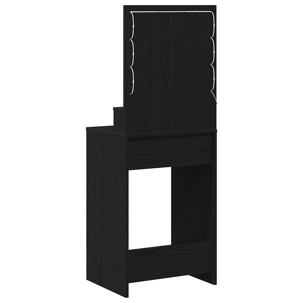 sminkebord med LED-lys, svart eik, 50x41x135 cm