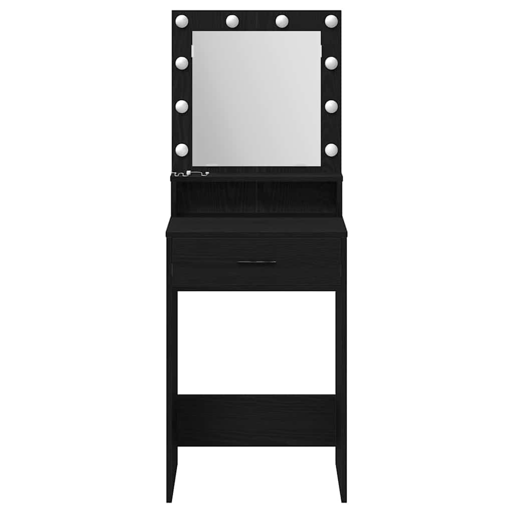sminkebord med LED-lys, svart eik, 50x41x135 cm