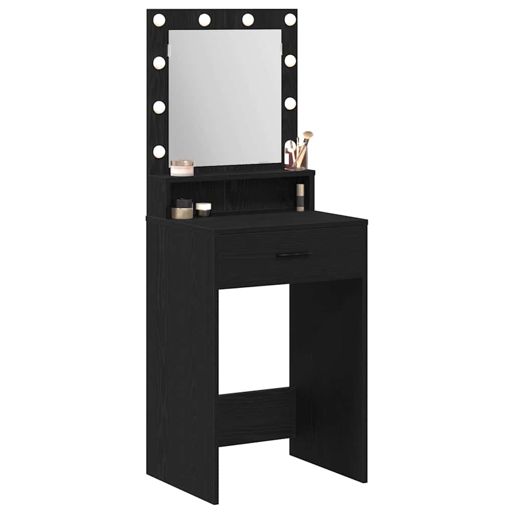 sminkebord med LED-lys, svart eik, 50x41x135 cm