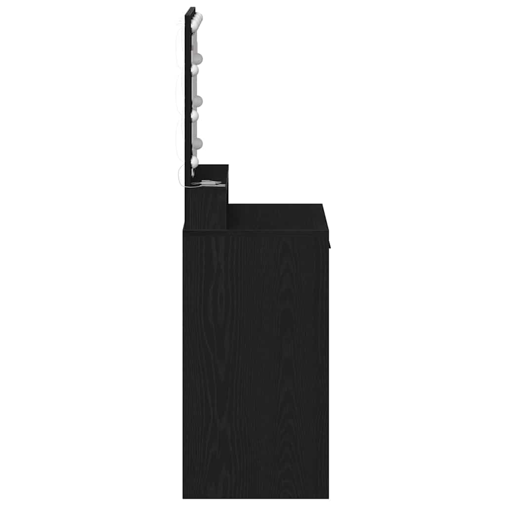 sminkebord med LED-lys, svart eik, 50x41x135 cm