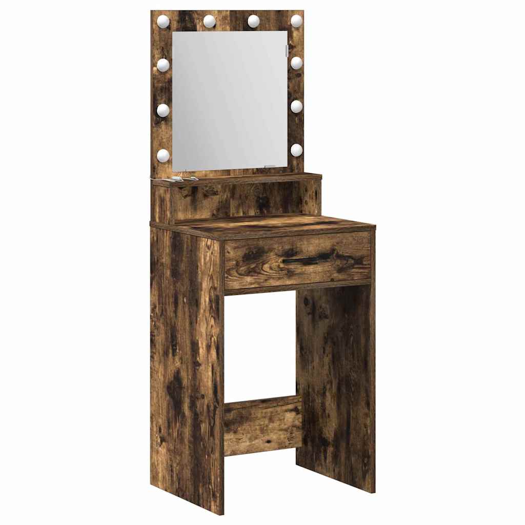 Sminkebord med LED-lamper Røkt Eik 50x41x135 cm