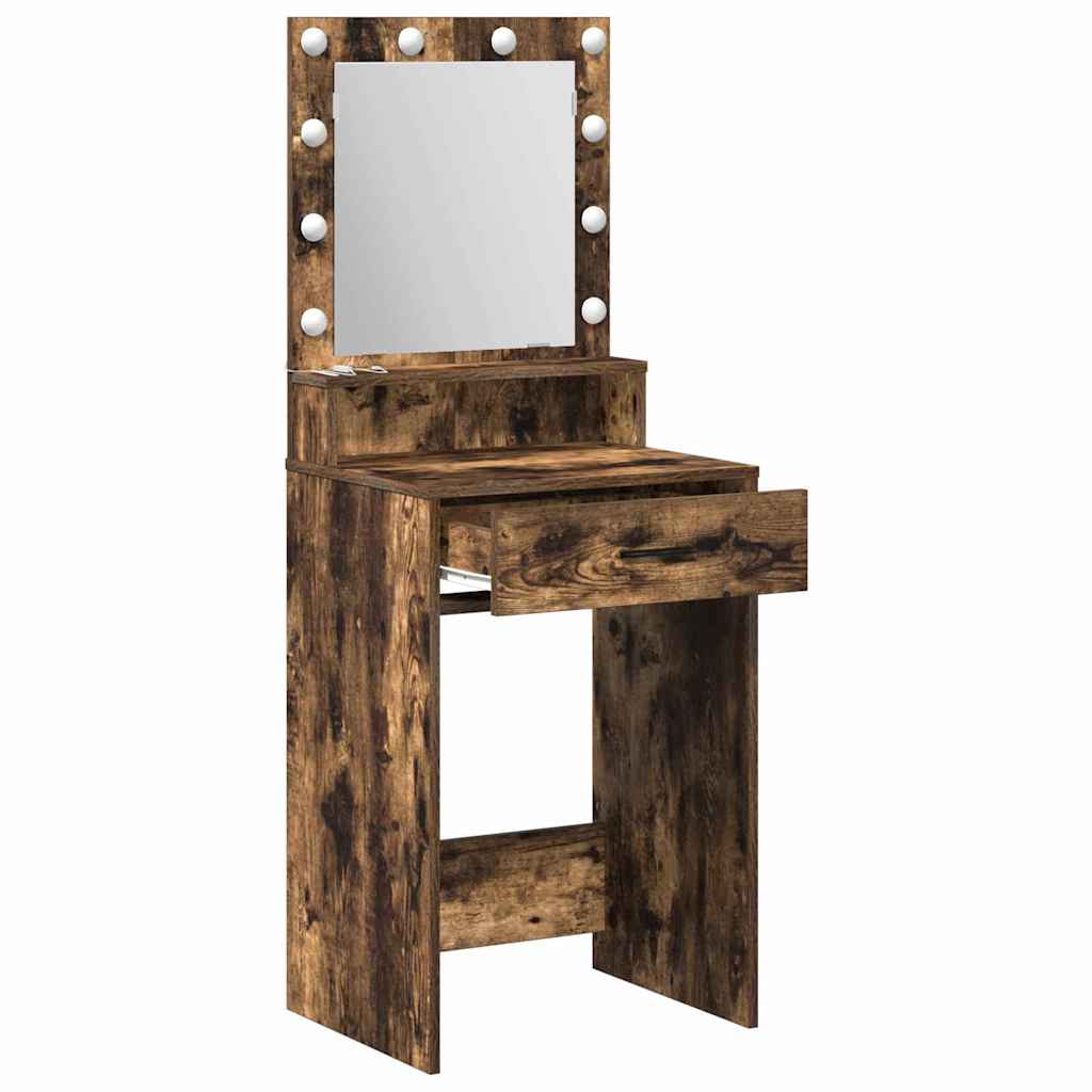 Sminkebord med LED-lamper Røkt Eik 50x41x135 cm