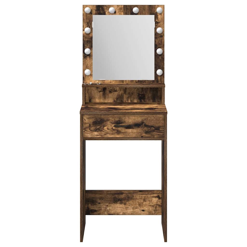 Sminkebord med LED-lamper Røkt Eik 50x41x135 cm