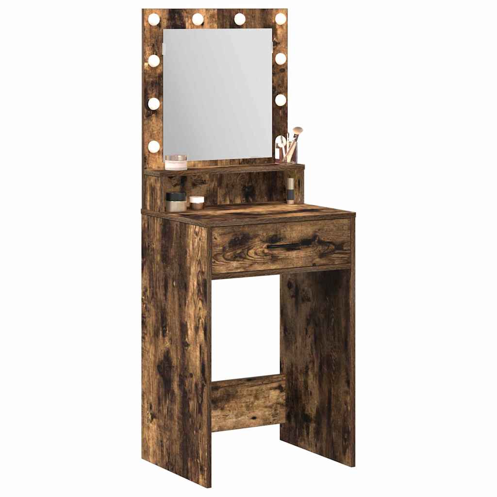 Sminkebord med LED-lamper Røkt Eik 50x41x135 cm