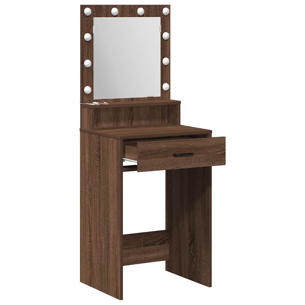 Sminkebord med LED-lys i Brun Eik 50x41x135 cm