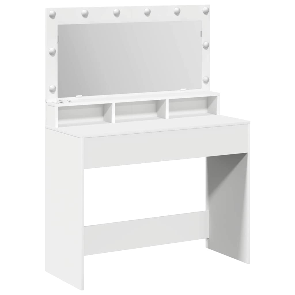 Hvit Sminkebord med LED Lys - 100x41x135 cm