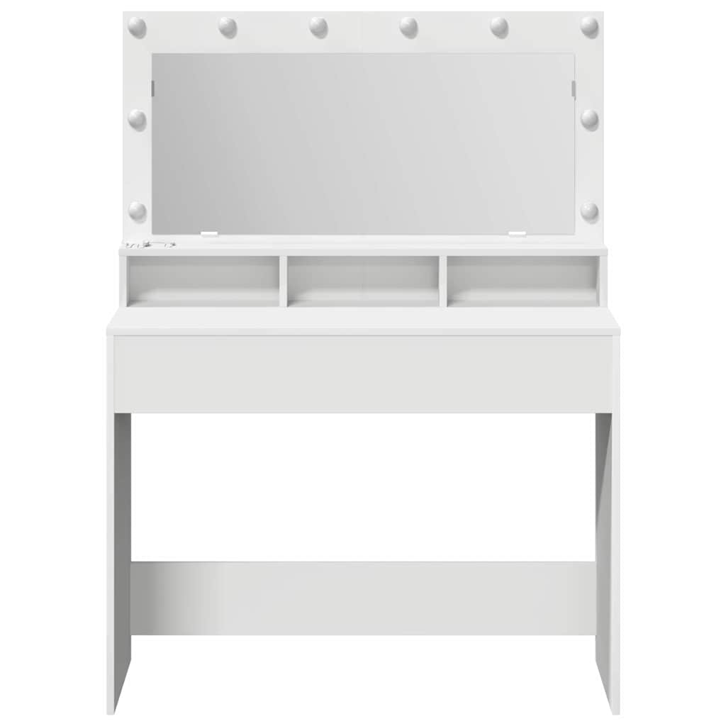 Hvit Sminkebord med LED Lys - 100x41x135 cm