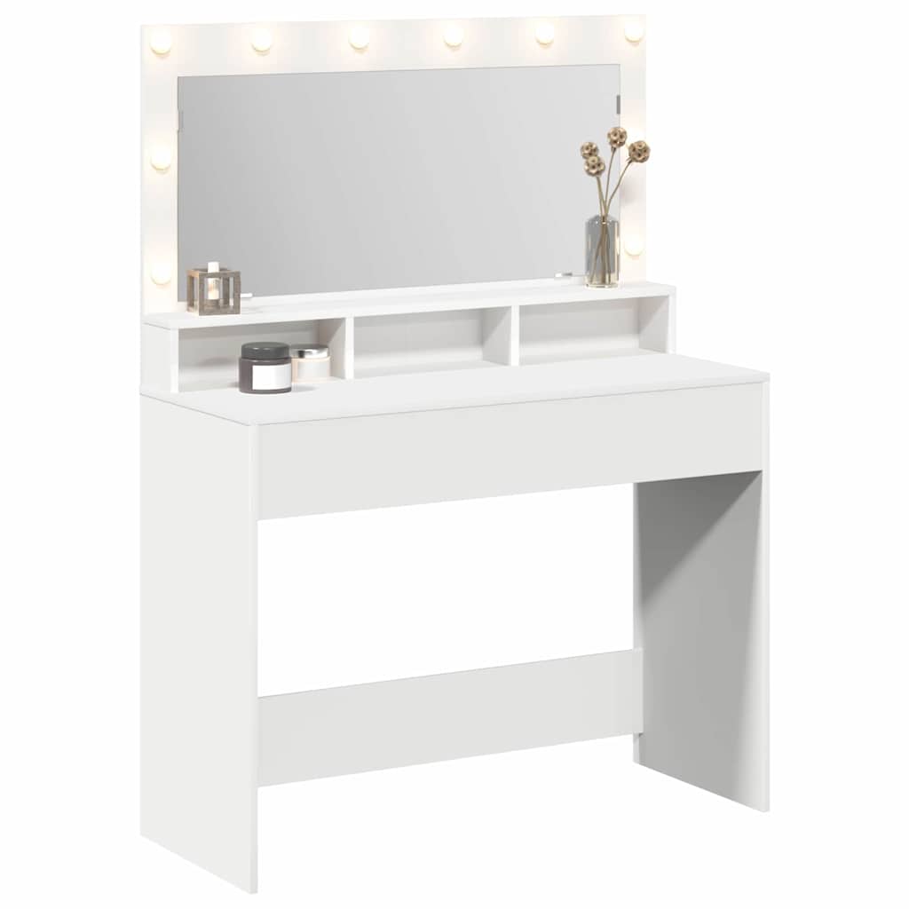 Hvit Sminkebord med LED Lys - 100x41x135 cm