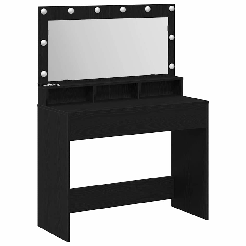 Sminkebord med LED-lamper - Svart Eik, 100x41x135 cm