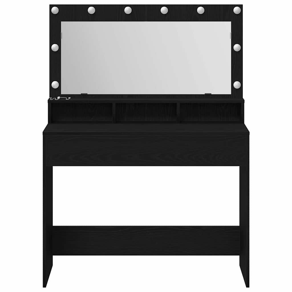 Sminkebord med LED-lamper - Svart Eik, 100x41x135 cm