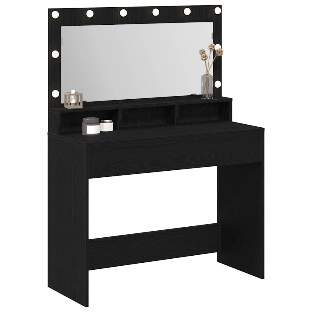 Sminkebord med LED-lamper - Svart Eik, 100x41x135 cm
