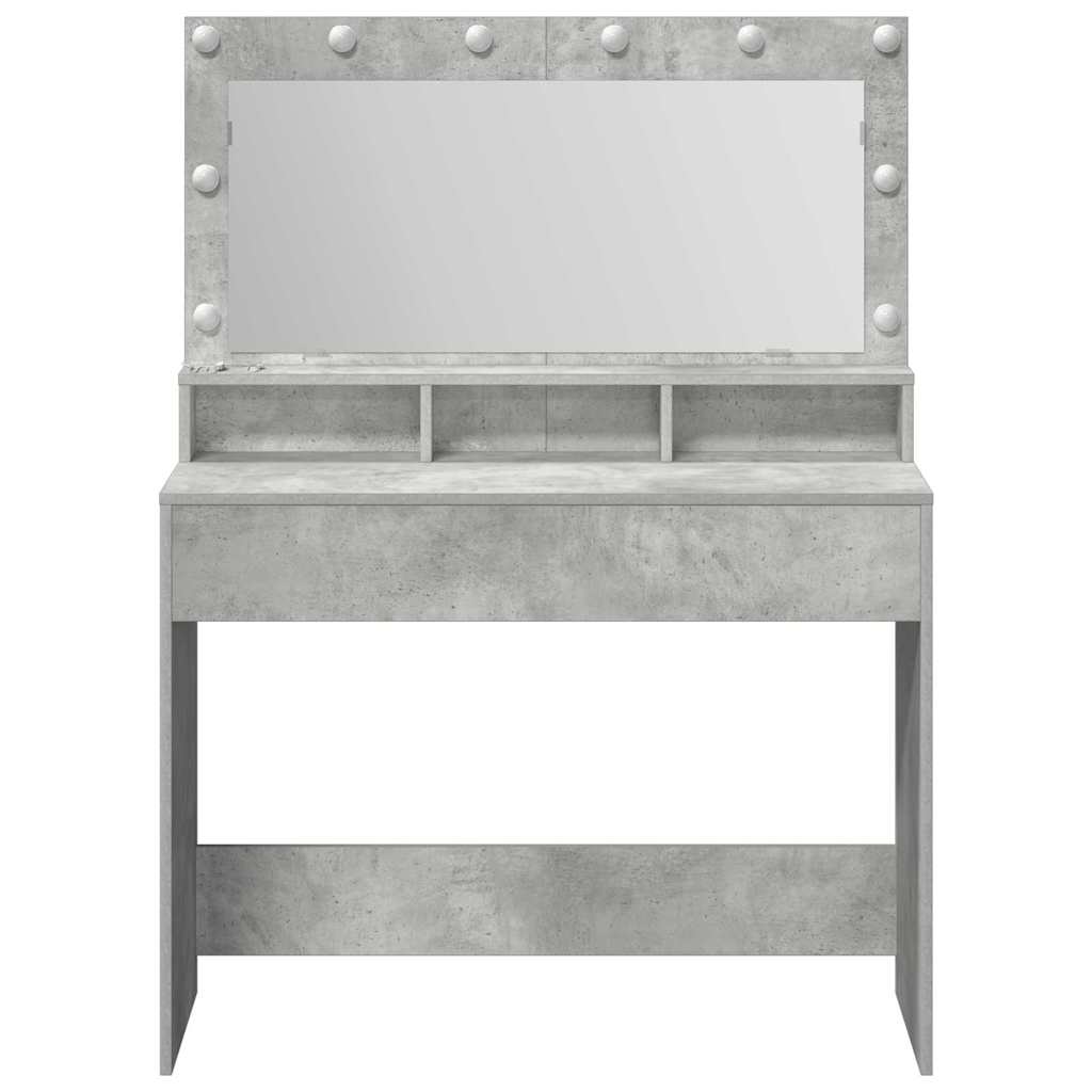 Sminkebord med LED-lys, Betonggrå, 100x41x135 cm