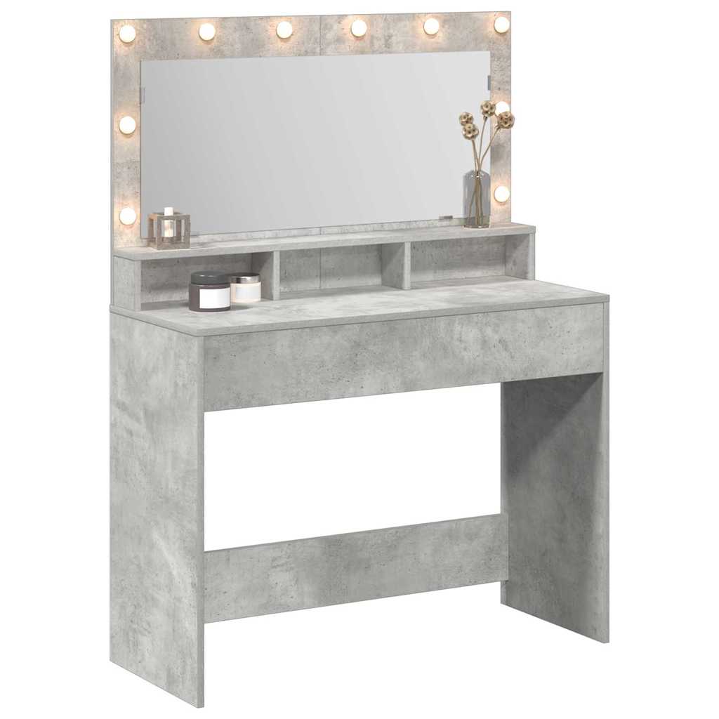 Sminkebord med LED-lys, Betonggrå, 100x41x135 cm