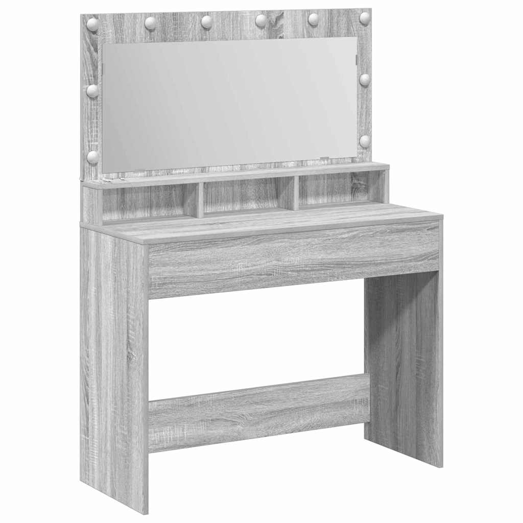 Sminkebord med LED-lamper Grå Sonoma 100x41x135 cm
