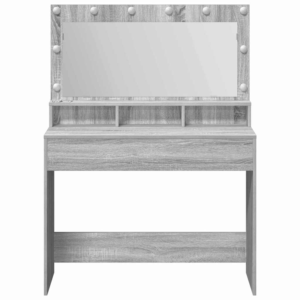 Sminkebord med LED-lamper Grå Sonoma 100x41x135 cm