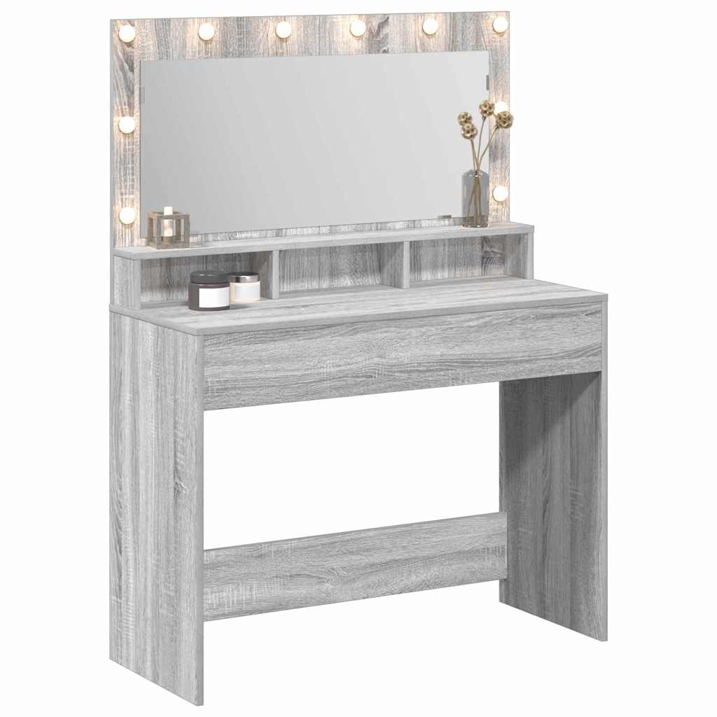 Sminkebord med LED-lamper Grå Sonoma 100x41x135 cm