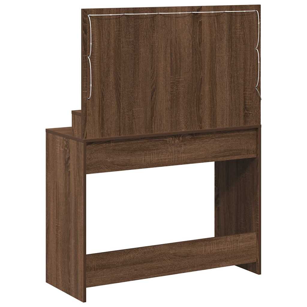 Sminkebord med LED-lamper, Brun Eik, 100x41x135 cm