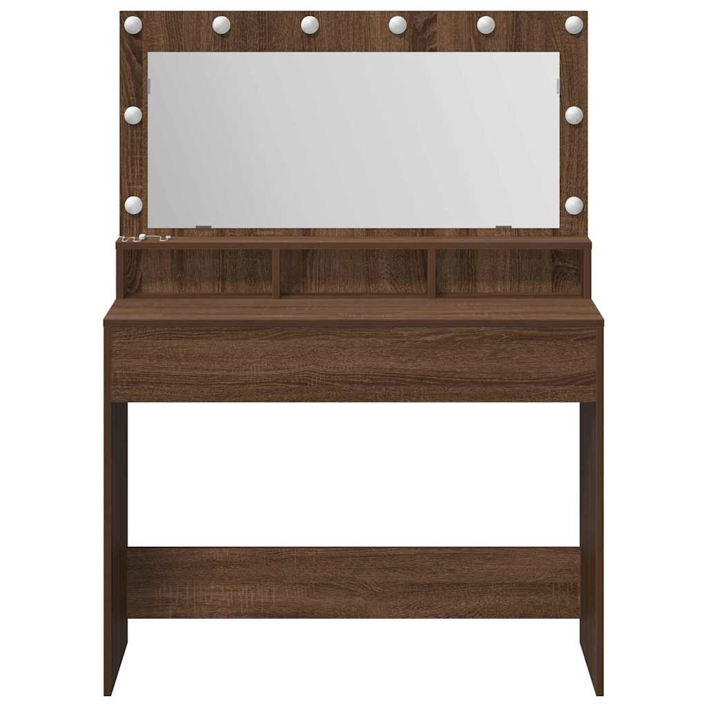 Sminkebord med LED-lamper, Brun Eik, 100x41x135 cm