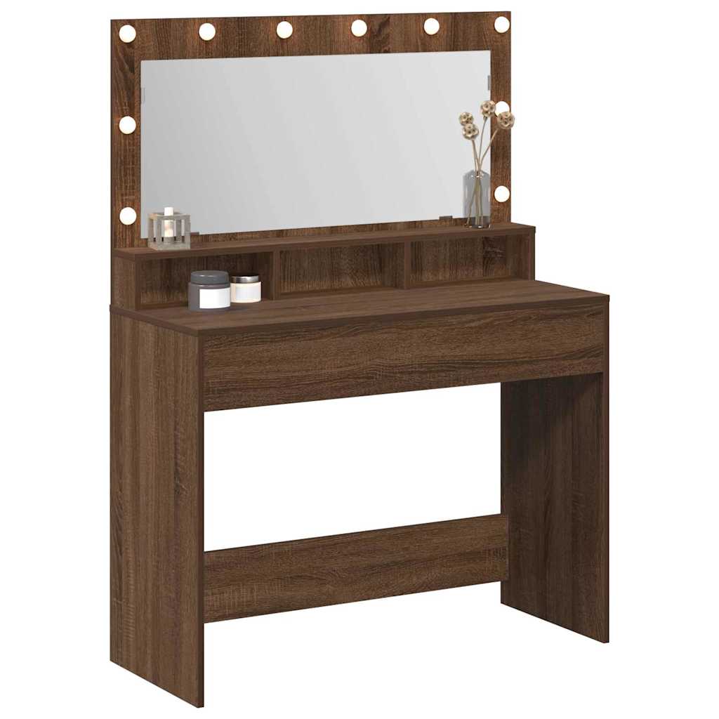 Sminkebord med LED-lamper, Brun Eik, 100x41x135 cm