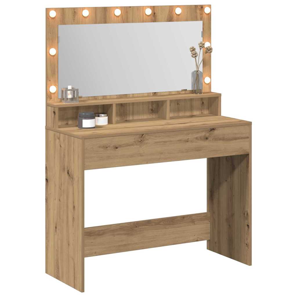 Sminkebord med LED Lys i Artisan Eik, 100x41x135 cm