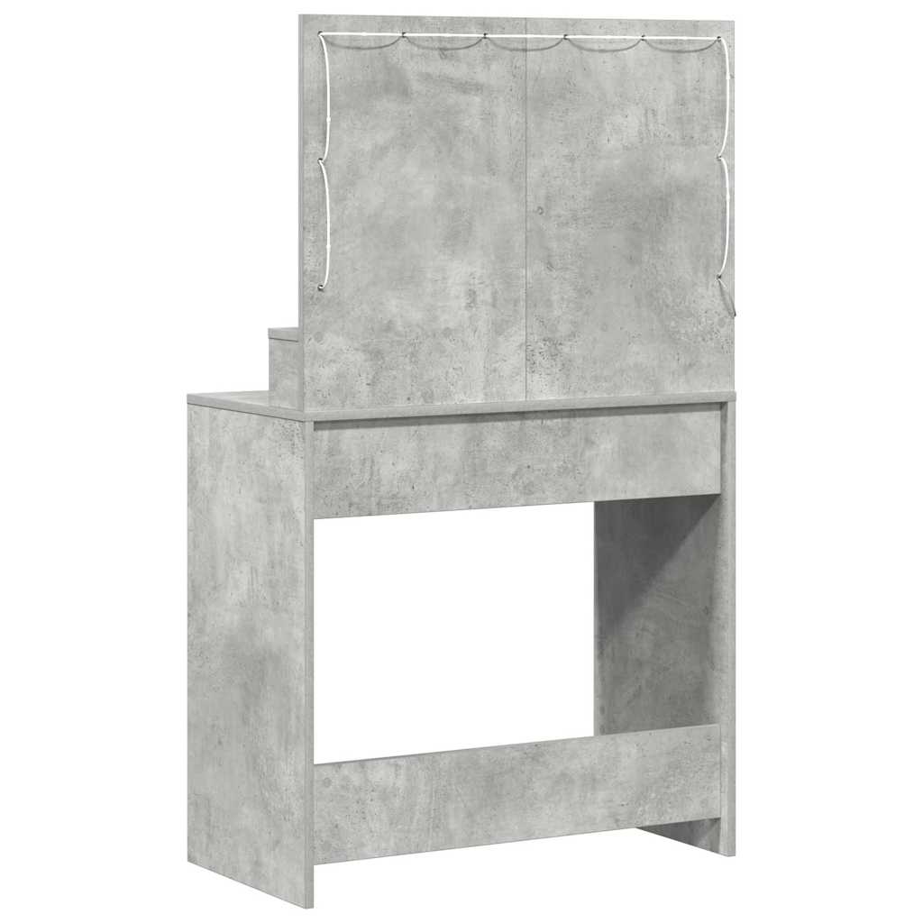 Sminkebord med LED-lys Betonggrå 79x41x135 cm