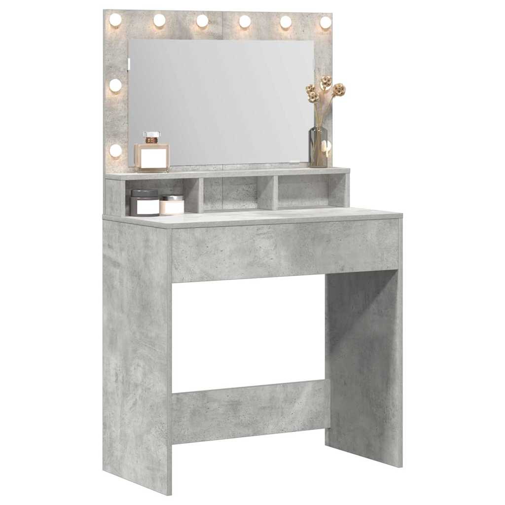 Sminkebord med LED-lys Betonggrå 79x41x135 cm