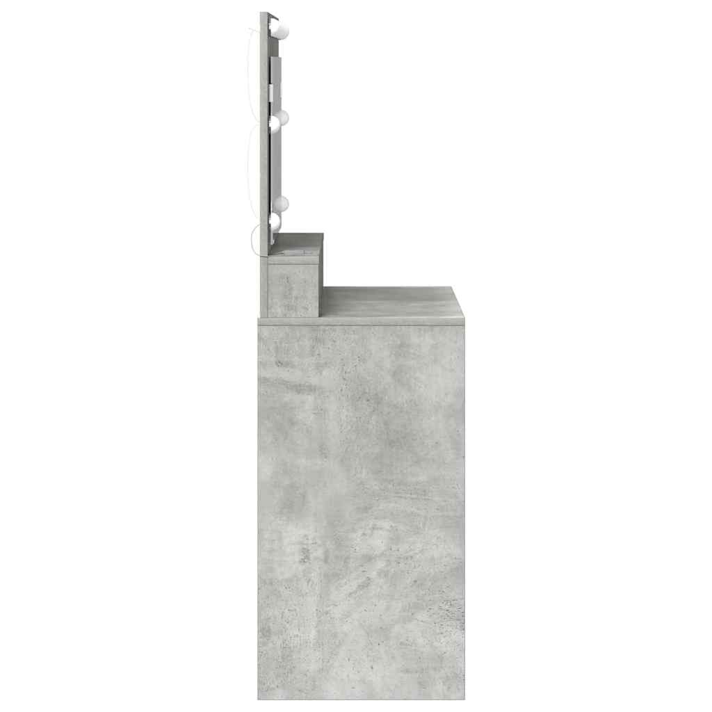 Sminkebord med LED-lys Betonggrå 79x41x135 cm