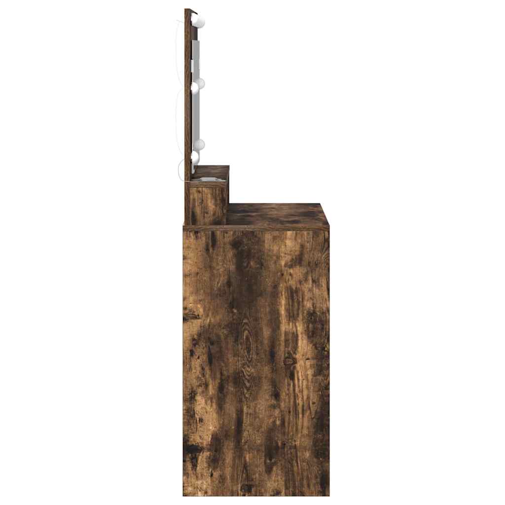 Sminkebord med LED-lamper i Røkt Eik 79x41x135 cm