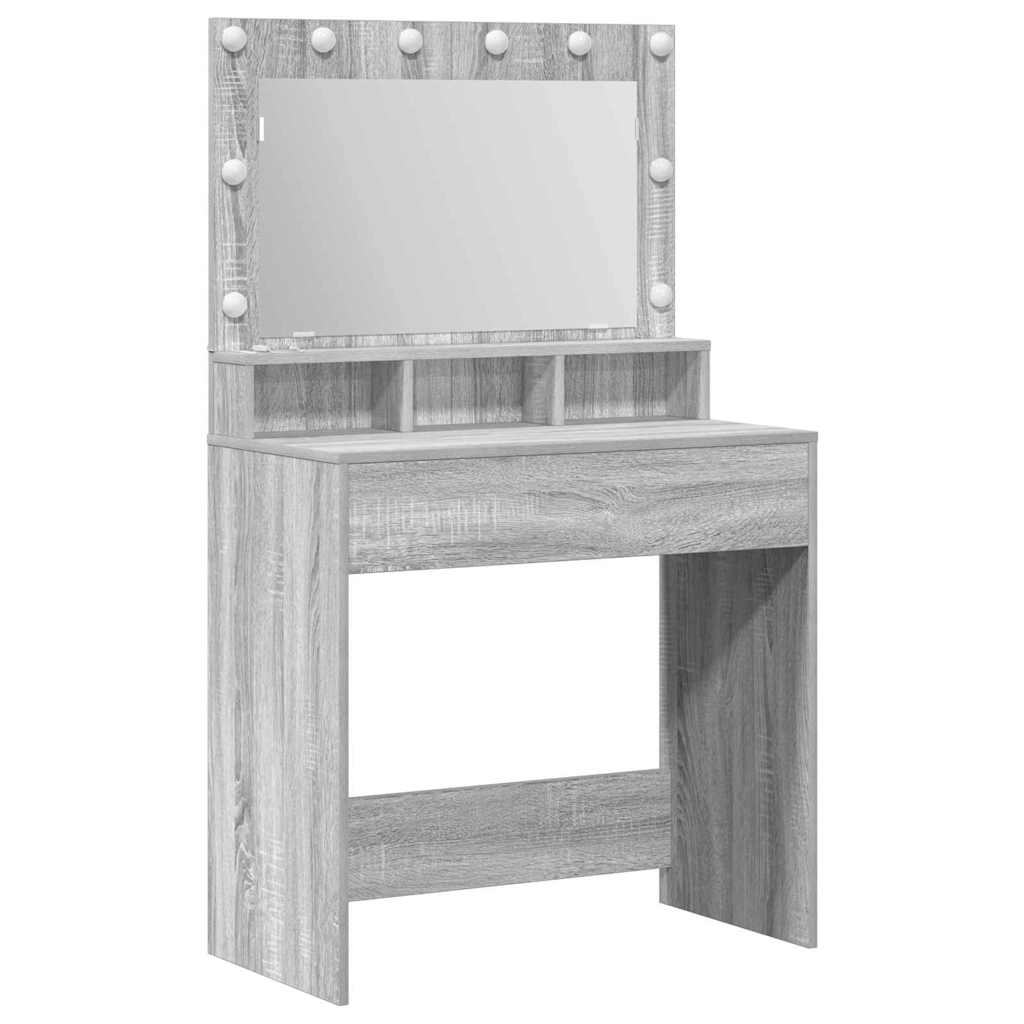Sminkebord med LED-lamper Grå Sonoma 79x41x135 cm
