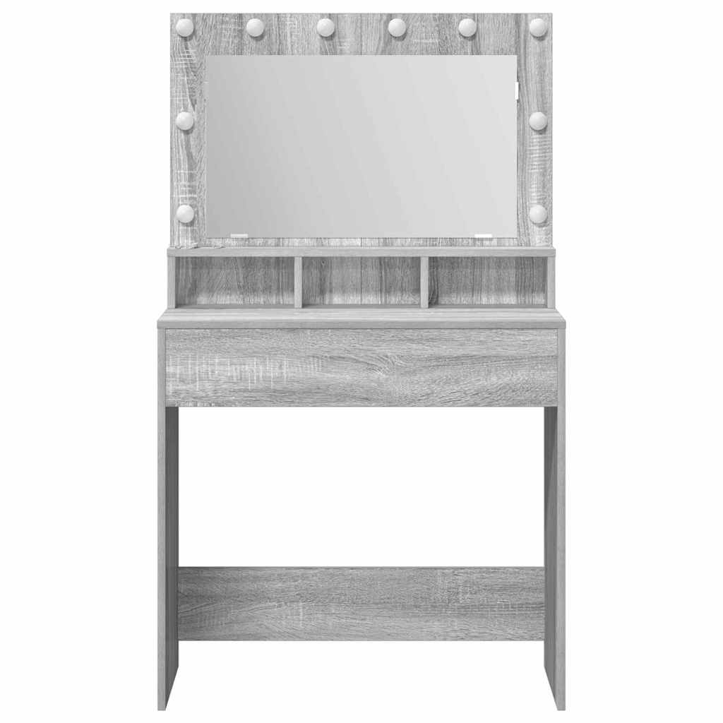 Sminkebord med LED-lamper Grå Sonoma 79x41x135 cm