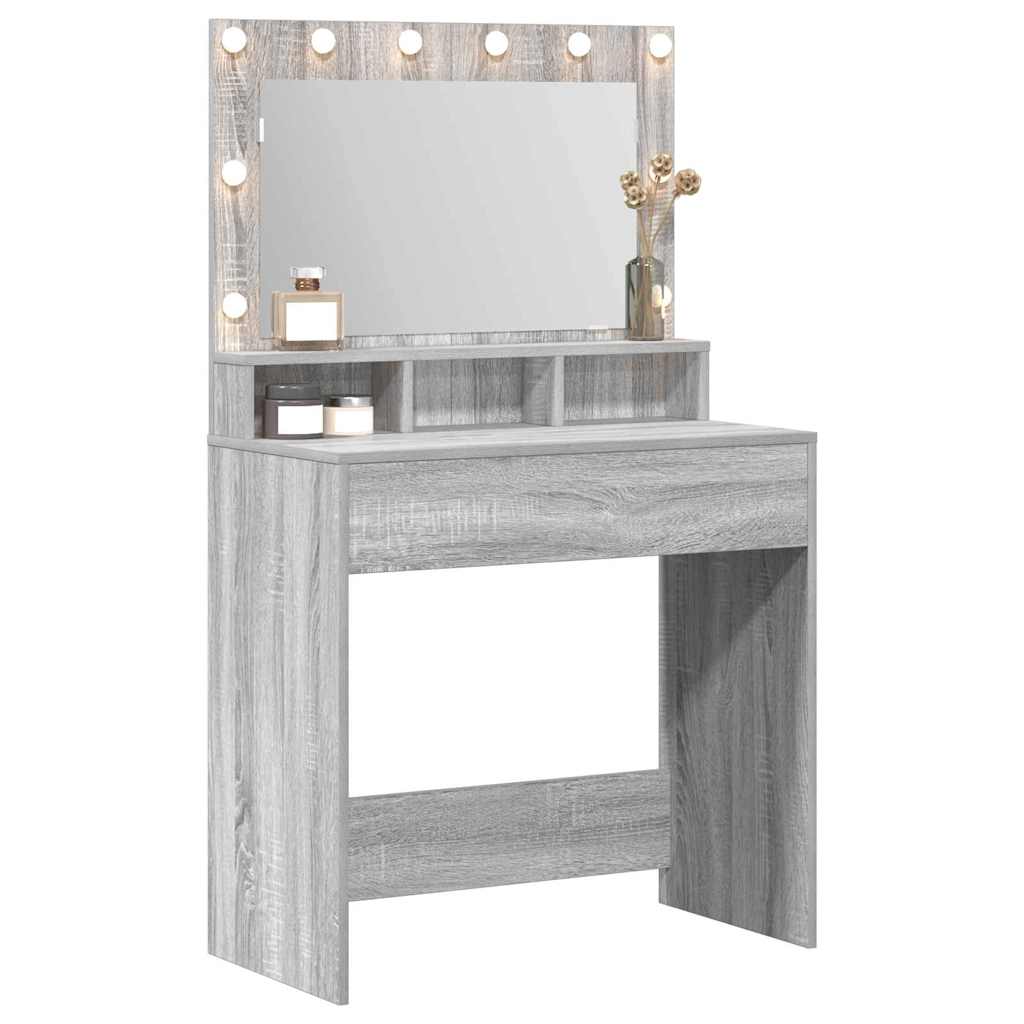 Sminkebord med LED-lamper Grå Sonoma 79x41x135 cm