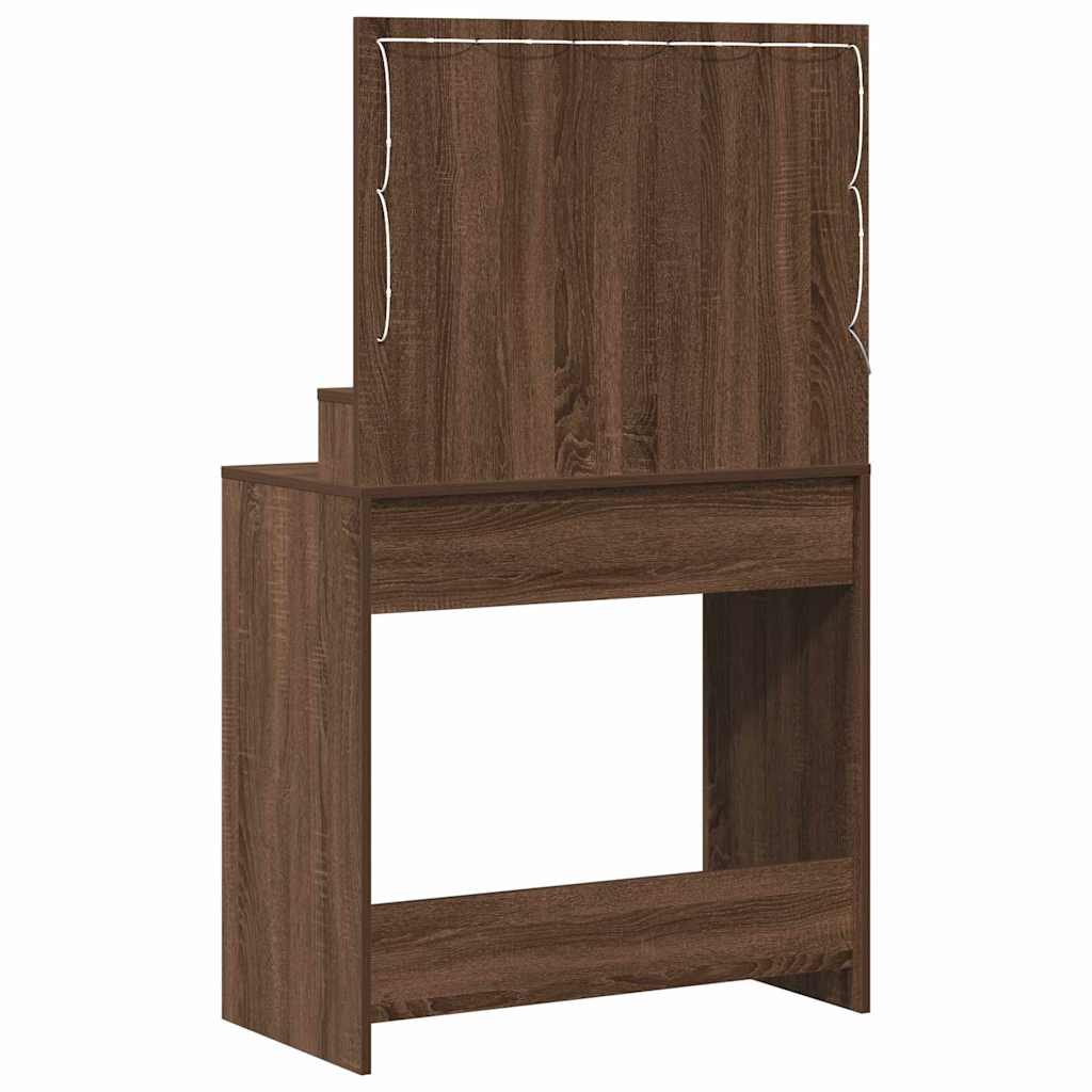 Sminkebord med LED-lamper i Brun Eik 79x41x135 cm