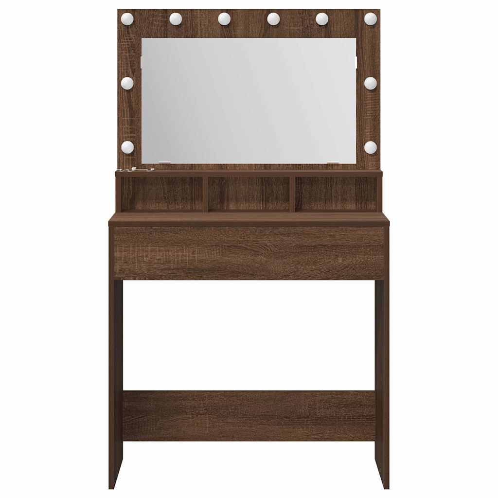 Sminkebord med LED-lamper i Brun Eik 79x41x135 cm